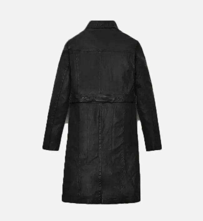 Women’s Asymmetrical Black Leather Long Coat.