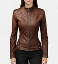 Women’s Brown Bike Style Leather Jacket.