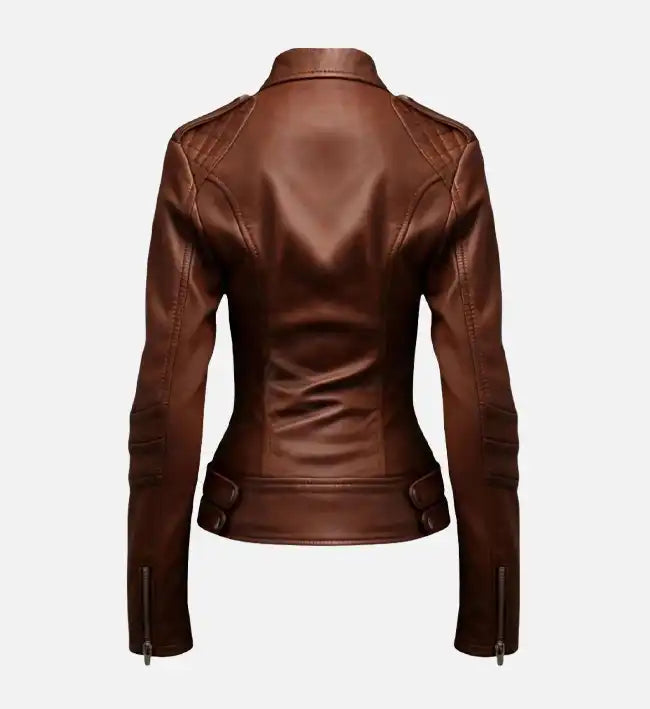 Women’s Brown Bike Style Leather Jacket.