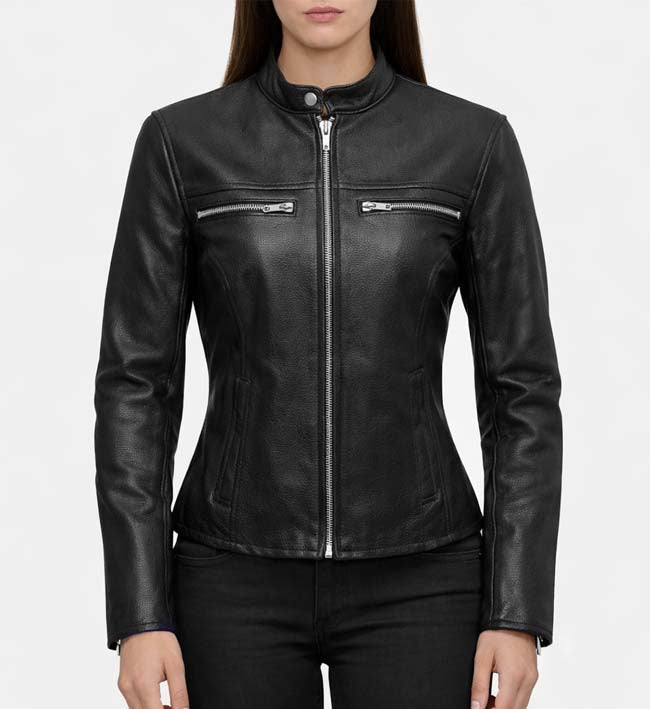Women’s Black Biker Leather Jacket.