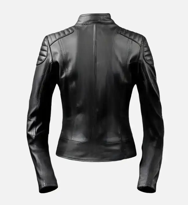 Women’s Black Cafe Racer Leather Jacket.