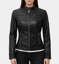 Women’s Black Cafe Racer Real Leather Jacket.
