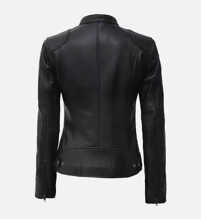 Women’s Black Cafe Racer Real Leather Jacket.