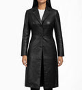 Women’s Black Leather Long Coat.