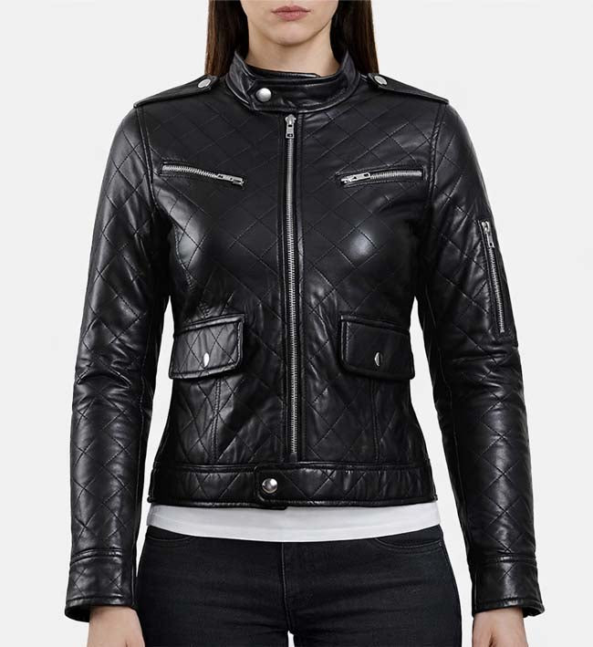 Women’s Black Leather Puffer Jacket.