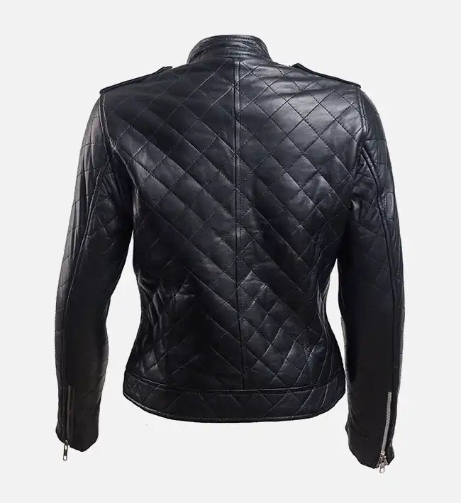 Women’s Black Leather Puffer Jacket.