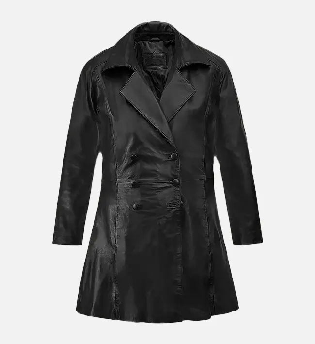 Women’s Black Leather Trench Coat.