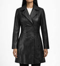 Women’s Black Leather Trench Coat.