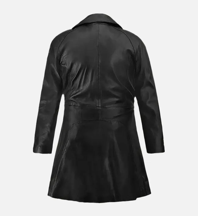 Women’s Black Leather Trench Coat.