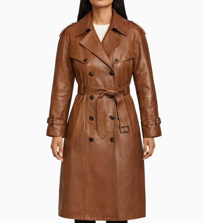 Women’s Brown Leather Long Coat.