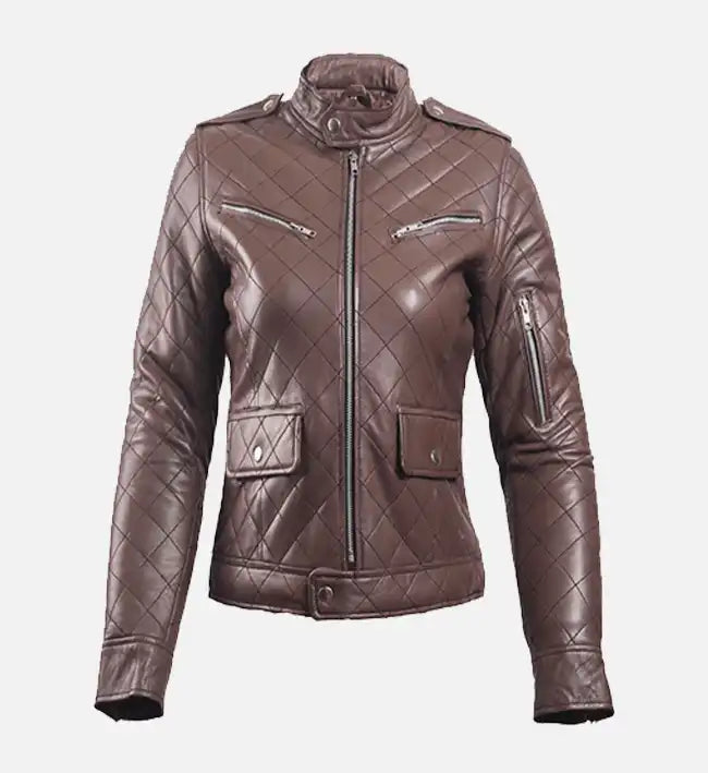 Women’s Brown Leather Puffer Jacket.
