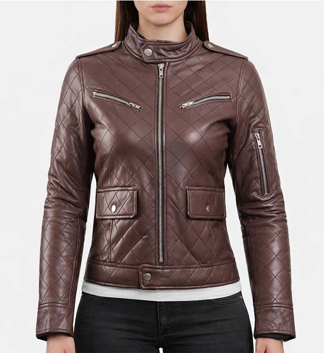 Women’s Brown Leather Puffer Jacket.