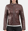 Women’s Brown Leather Puffer Jacket.
