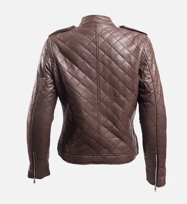 Women’s Brown Leather Puffer Jacket.