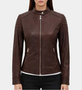 Women’s Brown Quilted Biker Leather Jacket.