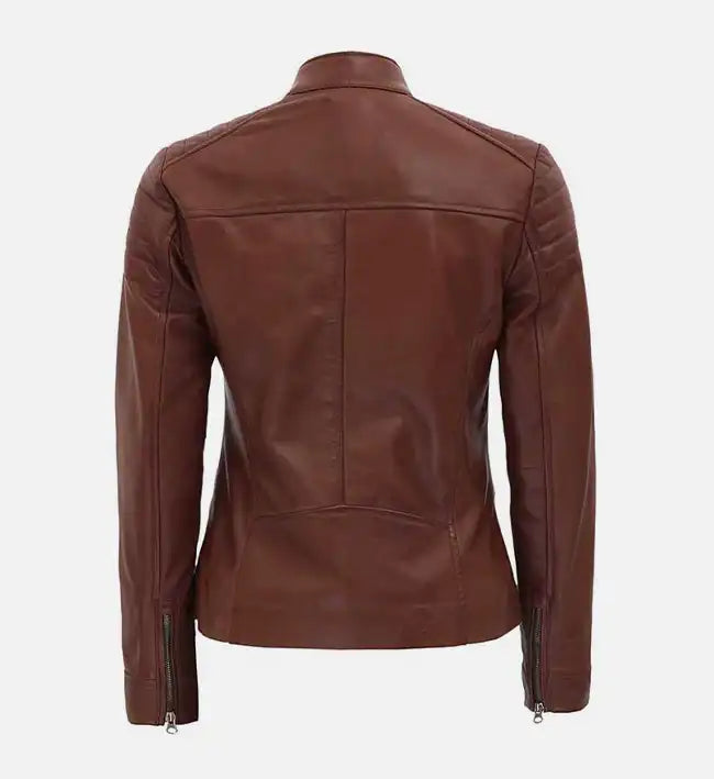 Women’s Brown Quilted Biker Leather Jacket.