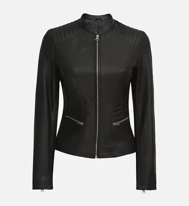 Women’s Cafe Racer Black Leather Jacket.