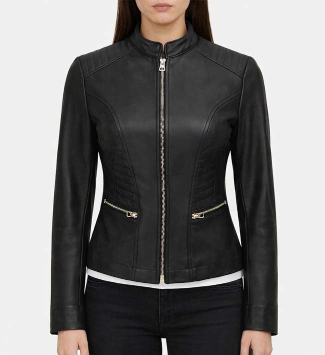 Women’s Cafe Racer Black Leather Jacket.