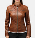 Women’s Cafe Racer Brown Leather Jacket.