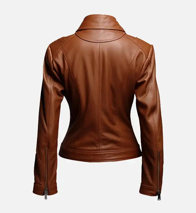 Women’s Cafe Racer Brown Leather Jacket.