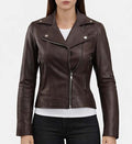 Women’s Dark Brown Leather Biker Jacket.