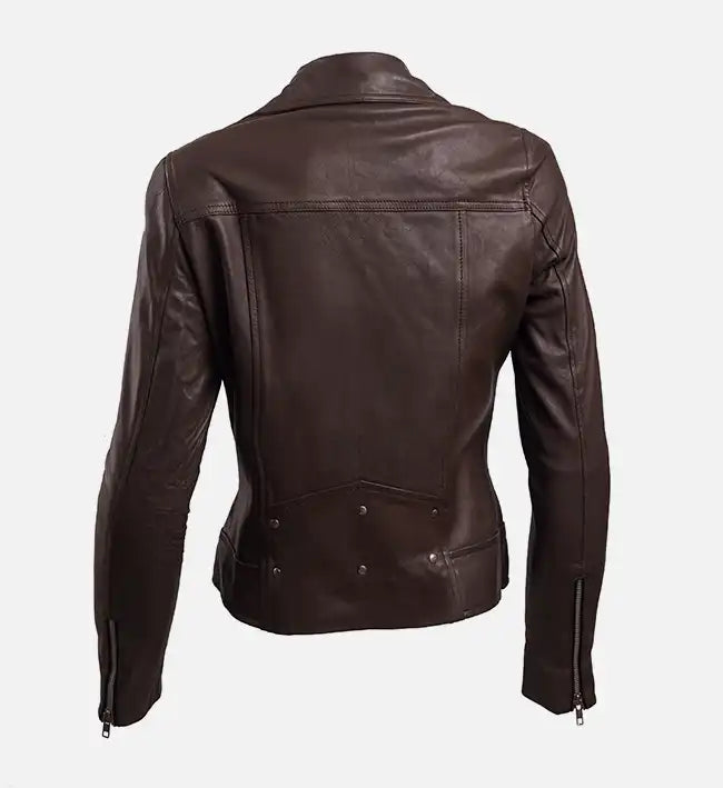 Women’s Dark Brown Leather Biker Jacket.