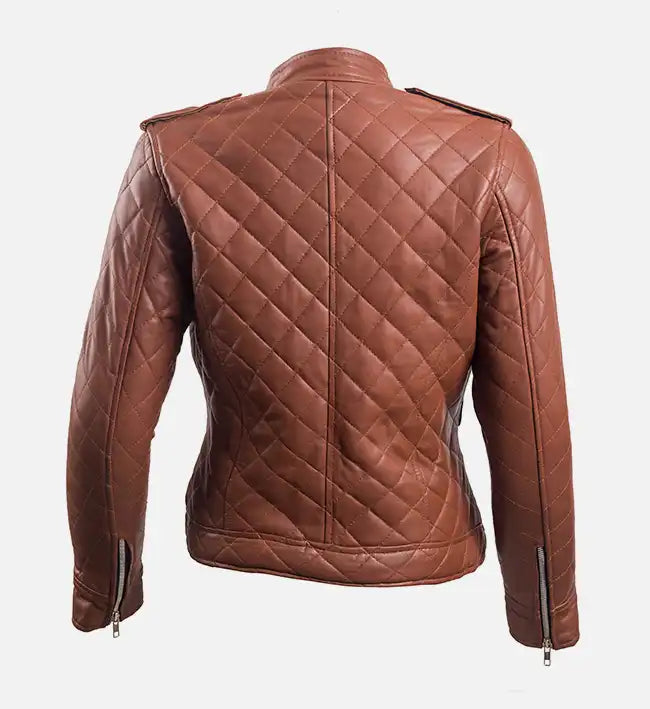 Women’s Diamond Quilted Brown Leather Puffer Jacket.