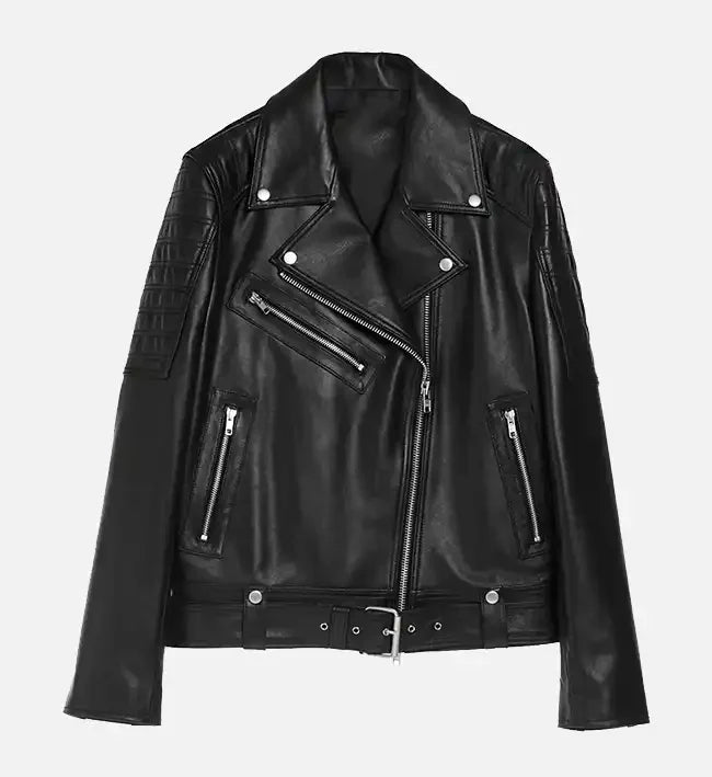 Women’s Double Stitch Leather Biker Jacket.