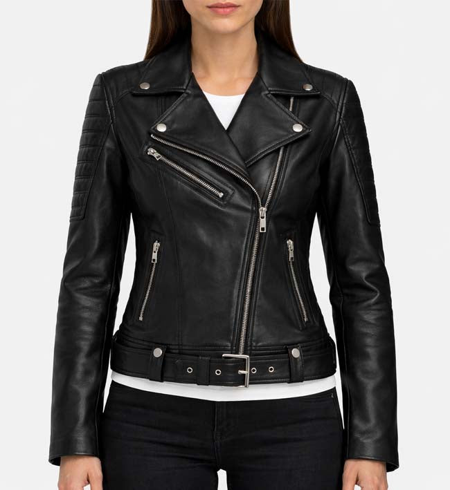 Women’s Double Stitch Leather Biker Jacket.