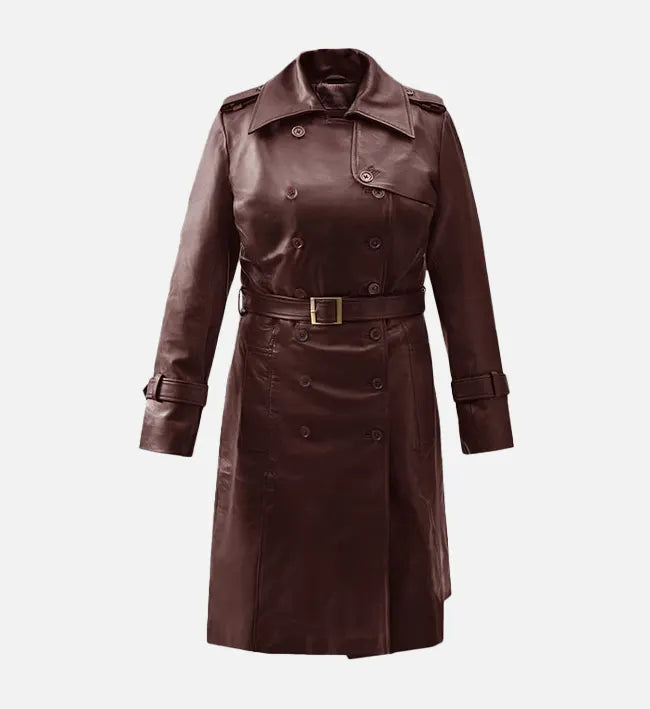 Women’s Maroon Wax Leather Trench Coat.