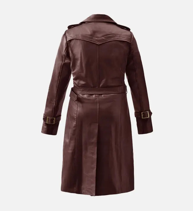 Women’s Maroon Wax Leather Trench Coat.
