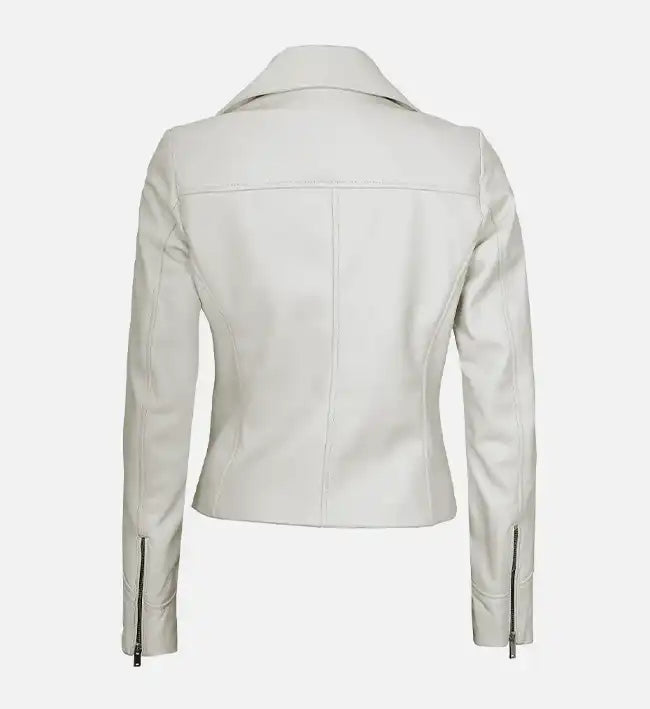 Women’s Moto Style White Leather Jacket.