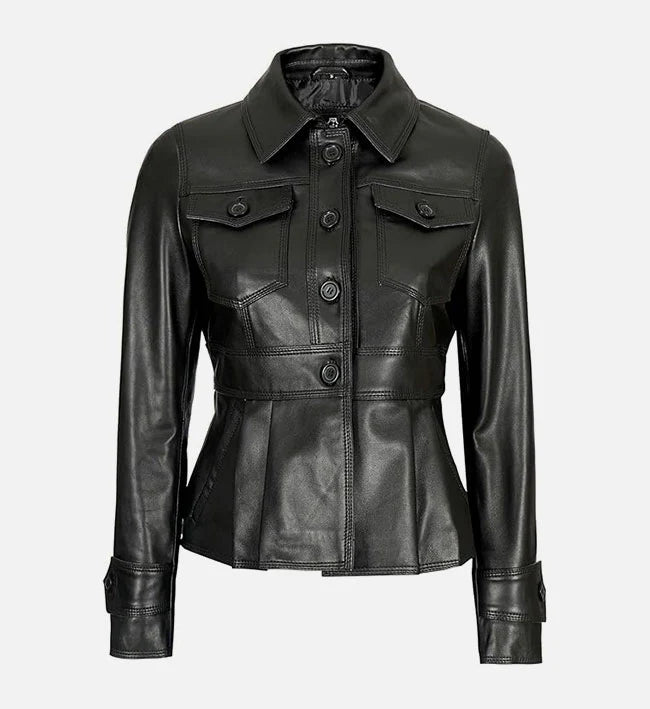 Women’s Motorcycle Style Black Trucker Jacket.