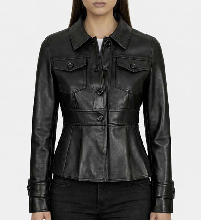 Women’s Motorcycle Style Black Trucker Jacket.