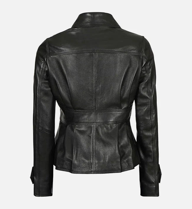 Women’s Motorcycle Style Black Trucker Jacket.