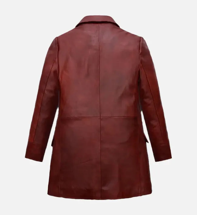 Women’s Red Leather Trench Coat.