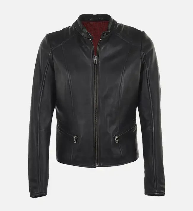 Women’s Simple Moto Black Leather Jacket.