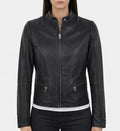 Women’s Simple Moto Black Leather Jacket.