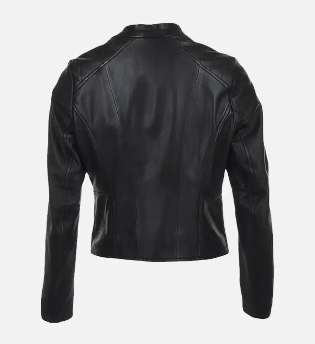 Women’s Simple Moto Black Leather Jacket.