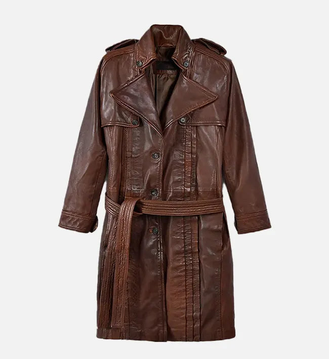 Women’s Spanish Brown Leather Long Coat.