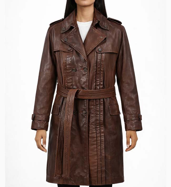 Women’s Spanish Brown Leather Long Coat.