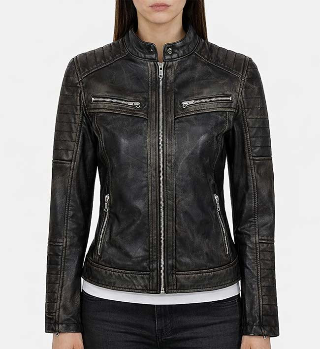 Women’s Vintage Biker Black Leather Jacket.