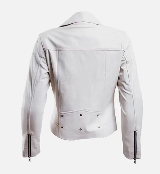 Women’s White Leather Biker Jacket.