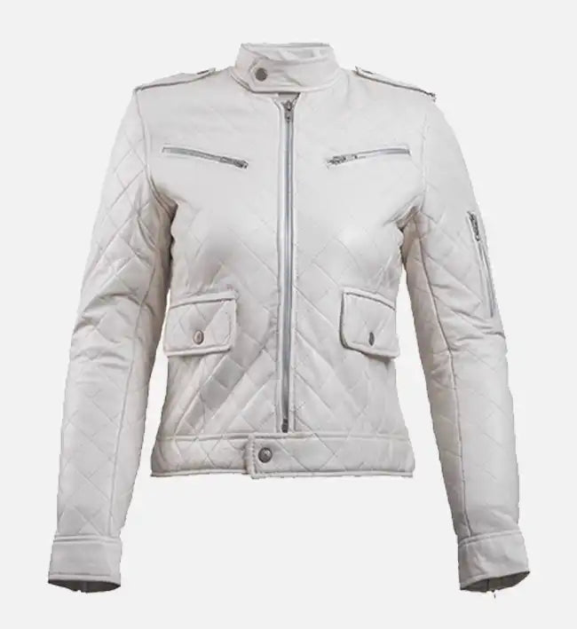Women’s White Leather Puffer Jacket.