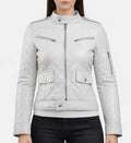 Women’s White Leather Puffer Jacket.
