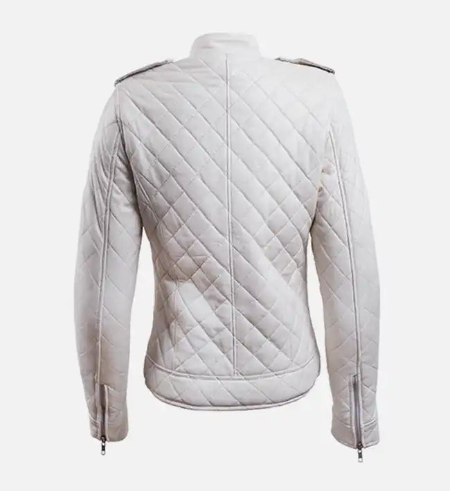 Women’s White Leather Puffer Jacket.