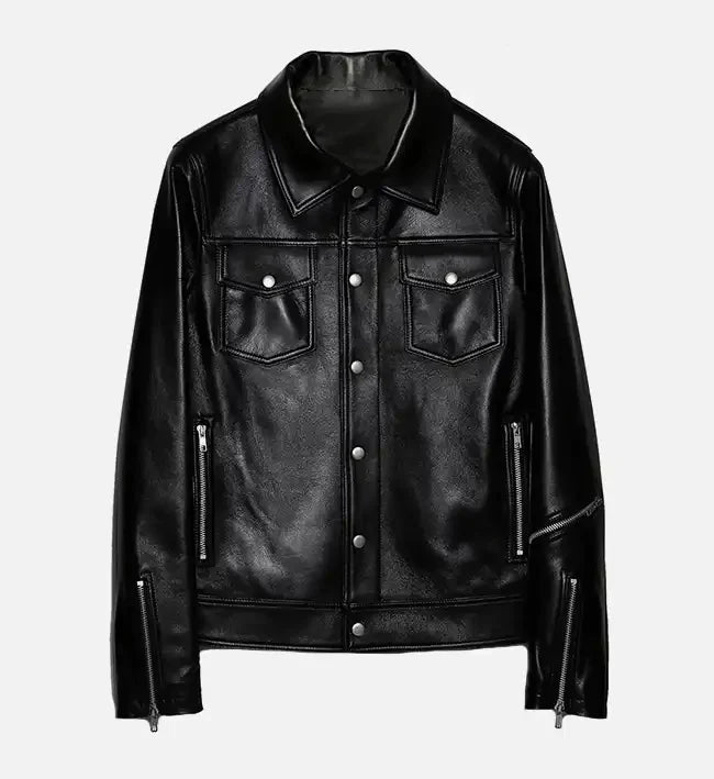 Women’s Zipper Biker Black Leather Jacket.